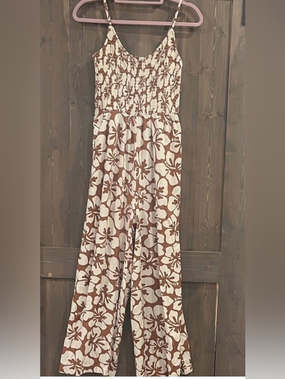 Rip Curl Floral Jumpsuit in Brown and Cream